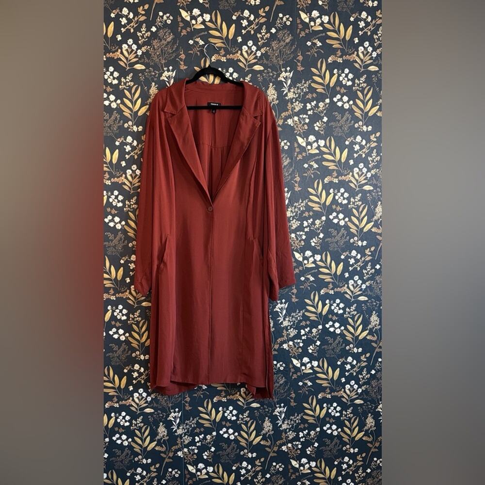 Torrid Drape Trench Jacket Georgette Brown Rust Red Button-Front Duster Size 4
